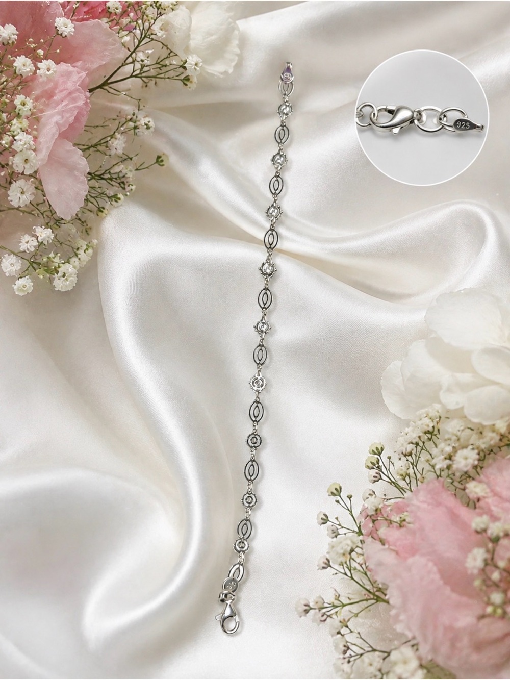 Delicate Silver Floral Link Bracelet - Sterling 925